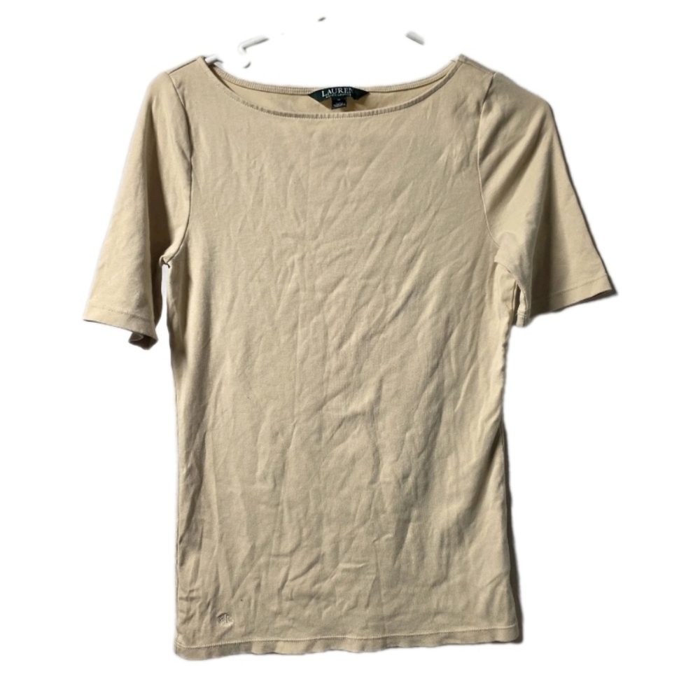 LAUREN RALPH LAUREN BEIGE BOAT NECK SHORT SLEEVE TOP SIZE M